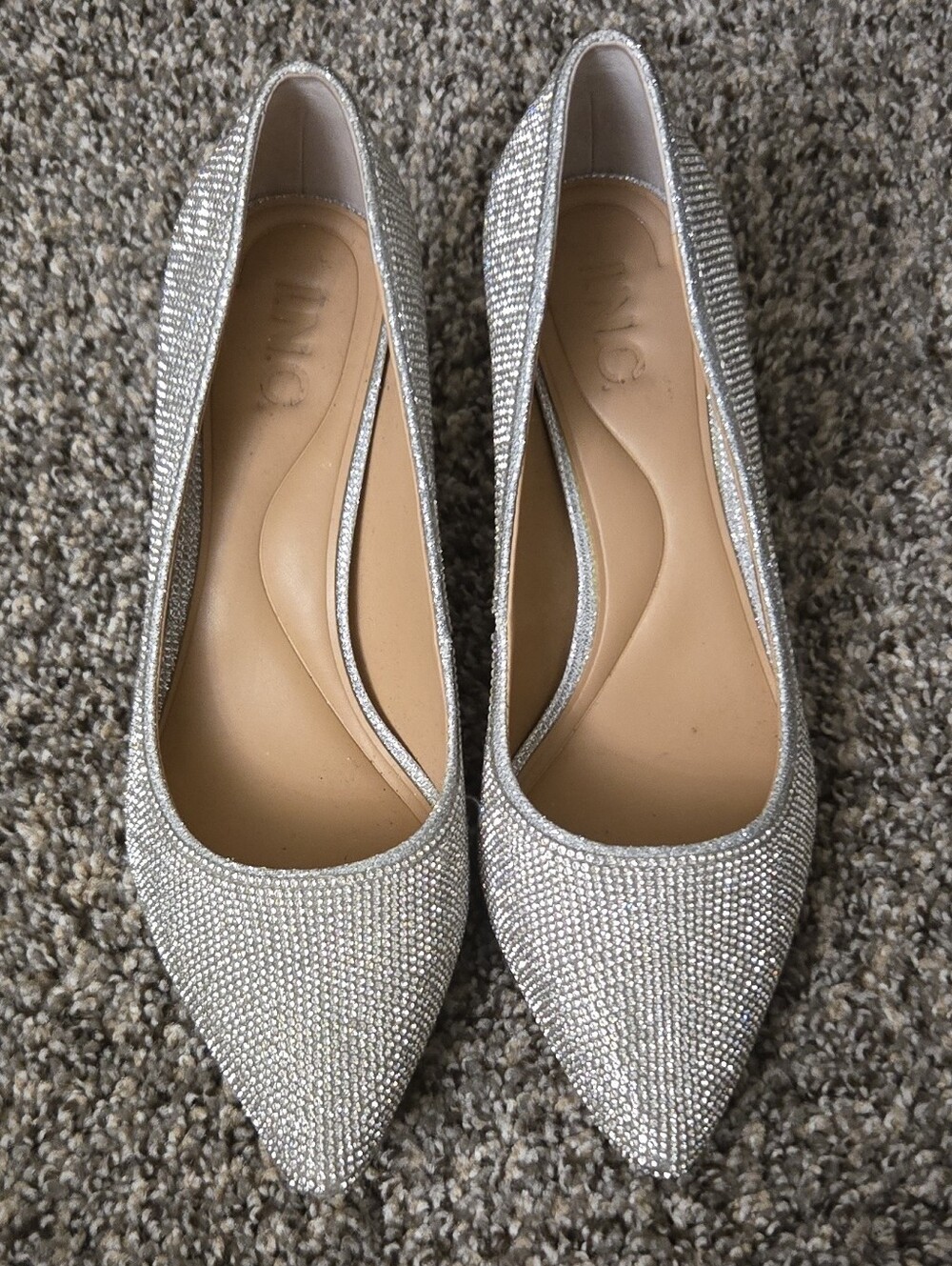 INC International Concepts Silver Rhinestone Pointed Toe Flats